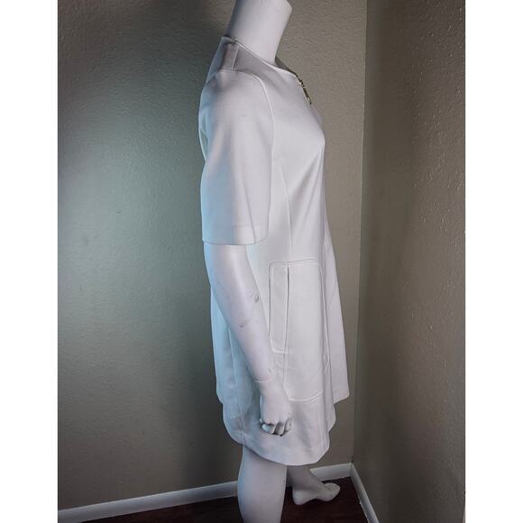DKNY White Front Half Zip Elbow Length Short Sleeve Knee Length Dress NWT - 10 - Picture 5 of 7